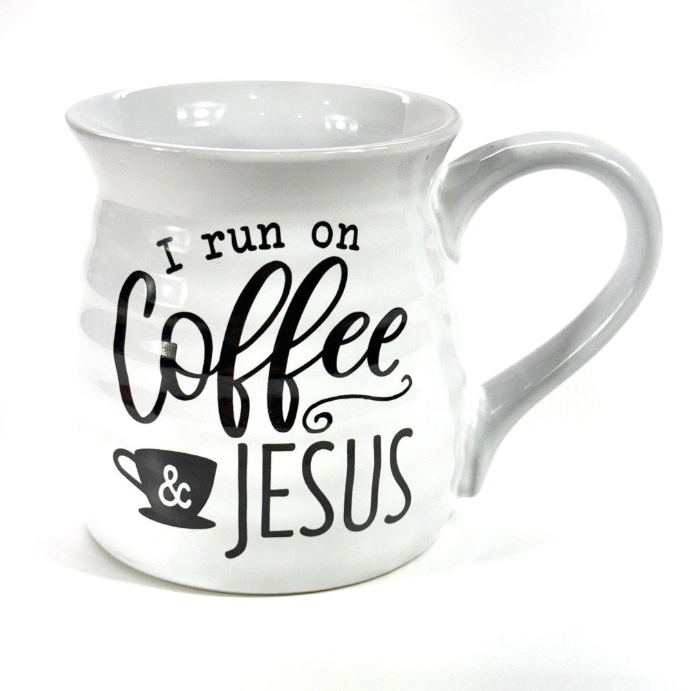 Christian Coffee Mug Tea Cup,‎ I run on Coffee and Jesus, Large 21oz
